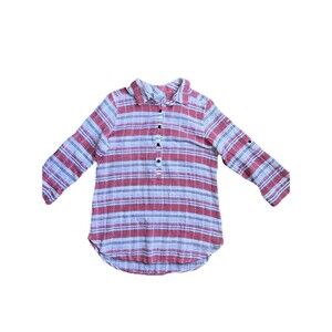 Columbia Casual Red Striped Long Sleeve Button-Up Shirt 100% Cotton Sku11‎